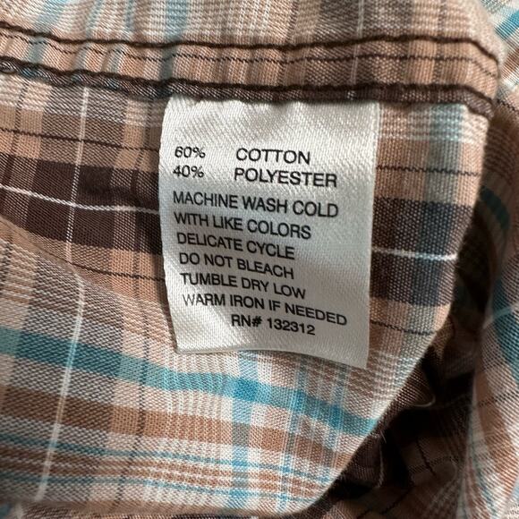 Howler Men's Button-Up Plaid Brown/Blue Snap Button Size M Short Sleeve Casual - Picture 3 of 5